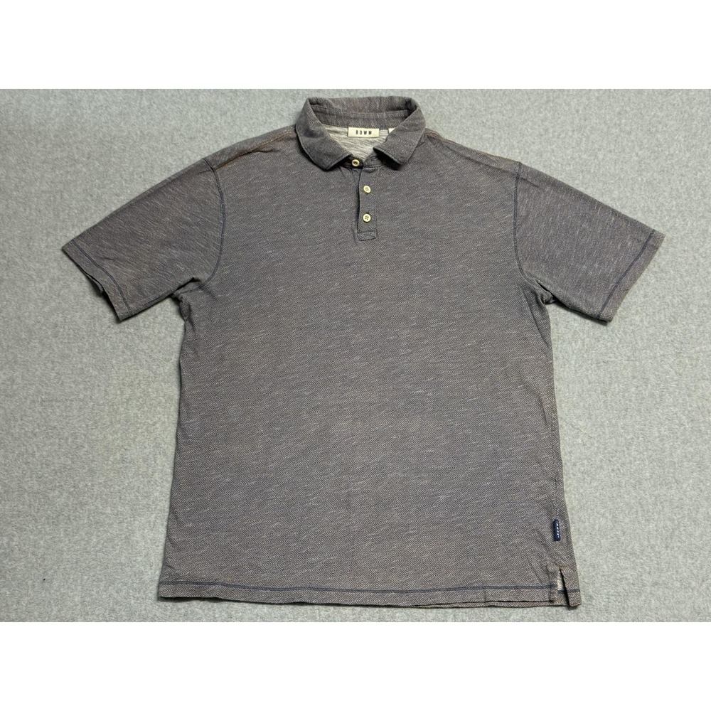 ROWM Polo Shirt Mens Large Gray‎ Diamond Pattern Cotton Knit Short Sleeve